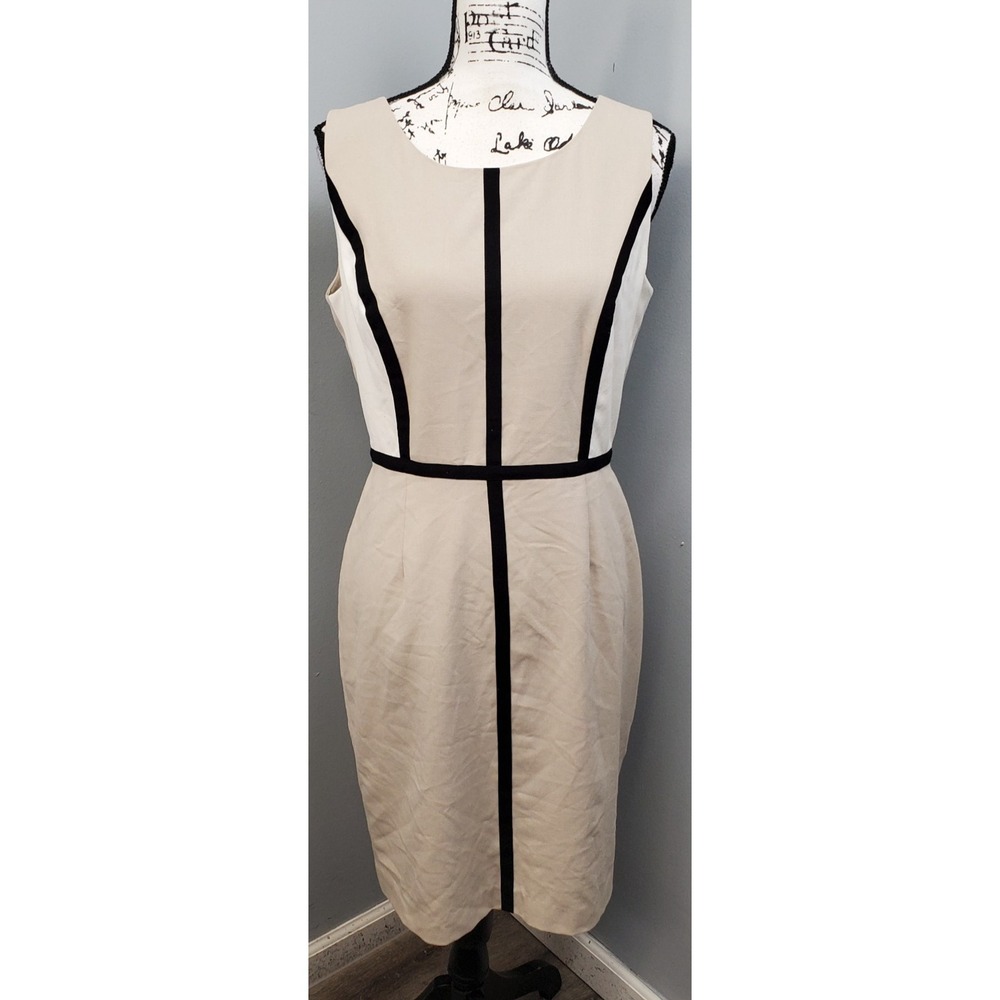 Calvin Klein Sheath Dress Womens 10 Multi Lined Stretch Sleeveless Back Zip